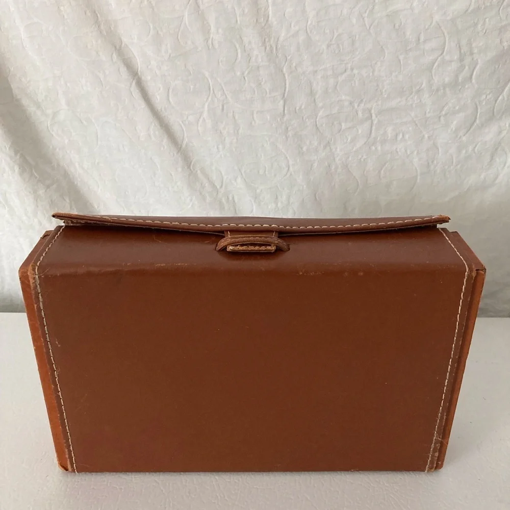 Leather Toiletry Kit Top Grain Leather W/ Faux Tortoise Boxes and Containers